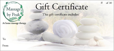 gift certificate from Massage peak